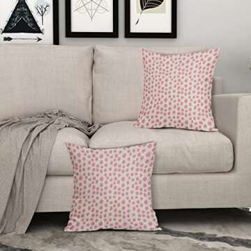 Pink Cream Pillow Covers 18x18 Set of 2 Boho Design Polka Dot Throw Pillows Modern Brush Strokes Print Decorative Outdoor Pillowcase Square Cushion Cover Linen Pillow Case for Home Sofa Couch Bed