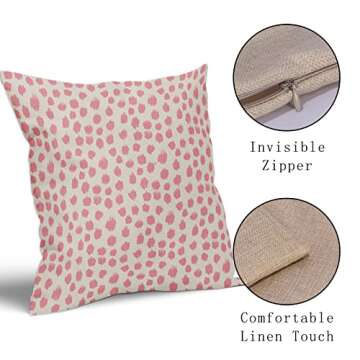 Pink Cream Pillow Covers 18x18 Set of 2 Boho Design Polka Dot Throw Pillows Modern Brush Strokes Print Decorative Outdoor Pillowcase Square Cushion Cover Linen Pillow Case for Home Sofa Couch Bed