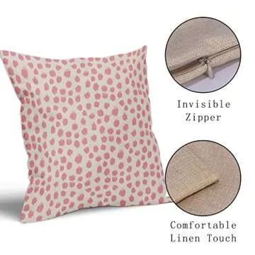Pink Cream Pillow Covers 18x18 Set of 2 Boho Design Polka Dot Throw Pillows Modern Brush Strokes Print Decorative Outdoor Pillowcase Square Cushion Cover Linen Pillow Case for Home Sofa Couch Bed