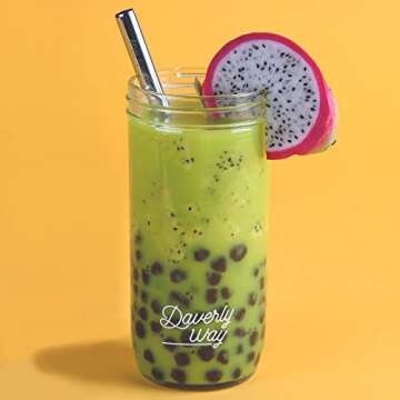 Daverly Way Reusable Boba Bubble Smoothie Cups With 4 Lids And 2 Metal Reusable Straws And Straw Cleaner In Fun Gift Box (2-pack, 24oz Boba Tea Drinking Jars)