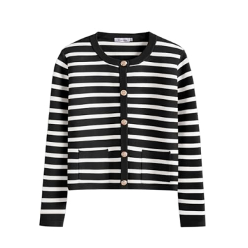 ANRABESS Women Striped Cardigan Sweaters Button Down Cropped Knit Lady Jackets Coat 2024 Fall Outfit...