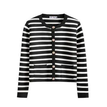 ANRABESS Women Striped Cardigan Sweaters Button Down Cropped Knit Lady Jackets Coat 2024 Fall Outfit...