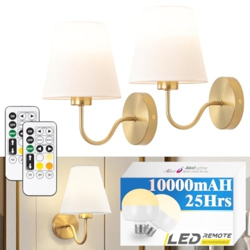 Wireless Battery Operated Brass Wall Sconces Set of Two