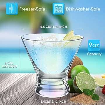 8 Pieces Martini Glasses Set Stemless Wine Glass Cocktail Glasses 8 oz with Heavy Base Multicolor Cocktail Ice Cream Glasses for Elegant House Bar Glassware Freezer and Dishwasher Safe