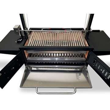 Black Outdoor Charcoal BBQ Parrilla Santa Maria/Argentine Rotisserie Grill Spit, with Stainless Steel #304 Grates, Wheels, Handle