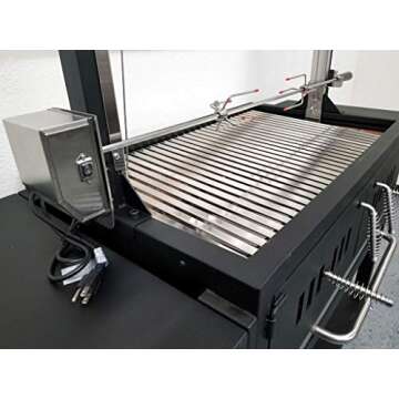 Black Outdoor Charcoal BBQ Parrilla Santa Maria/Argentine Rotisserie Grill Spit, with Stainless Steel #304 Grates, Wheels, Handle