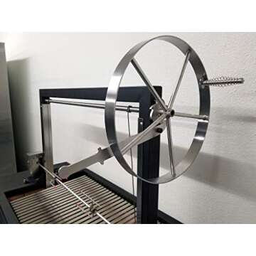 Black Outdoor Charcoal BBQ Parrilla Santa Maria/Argentine Rotisserie Grill Spit, with Stainless Steel #304 Grates, Wheels, Handle