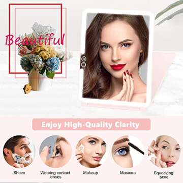 Rechargeable Travel Makeup Mirror with 72 Led Lights, Portable Lighted Mirror, 3 Color Lighting, Dim...
