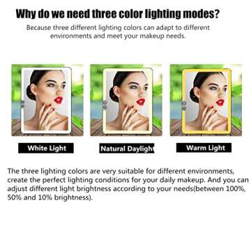 Rechargeable Travel Makeup Mirror with 72 Led Lights, Portable Lighted Mirror, 3 Color Lighting, Dimmable Touch Screen, Tabletop LED Folding Vanity Mirror, Women Gift, Travel Essentials Mirror