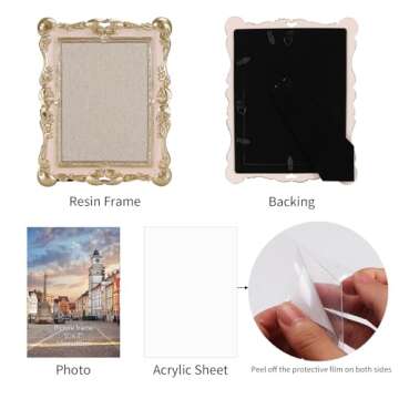 RLAVBL 5x7 Vintage Picture Frame, Ornate Antique Photo Frames 5 by 7 for Tabletop or Wall Hanging Horizontally and Vertically, Pink and Gold
