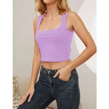 PICPUNMAK Women Basic Square Neck Sleeveless Crop Tank Top Casual Solid Slim Fit Cropped Cami Vest Going Out Tops Camisole Purple