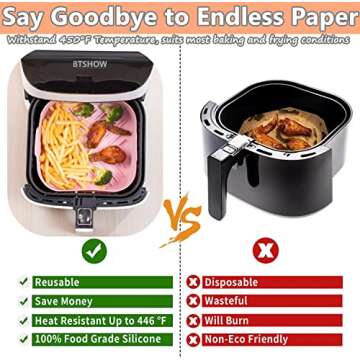 BTSHOW Air Fryer Silicone Liners - 3 Pack, BPA Free, 8.5"