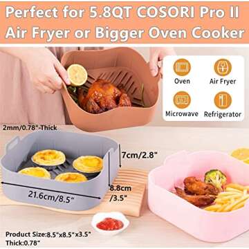 BTSHOW Air Fryer Silicone Liners - 3 Pack, BPA Free, 8.5"