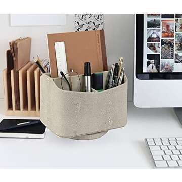 HofferRuffer Spinning Remote Control Holder, Remote Caddy, Spinning Remote Control Organizer, PU Leather (Light Grey Shagreen)