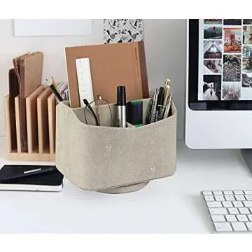 HofferRuffer Spinning Remote Control Holder, Remote Caddy, Spinning Remote Control Organizer, PU Leather (Light Grey Shagreen)