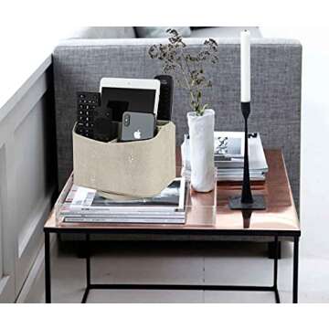 HofferRuffer Spinning Remote Control Holder, Remote Caddy, Spinning Remote Control Organizer, PU Leather (Light Grey Shagreen)