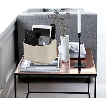 HofferRuffer Spinning Remote Control Holder, Remote Caddy, Spinning Remote Control Organizer, PU Leather (Light Grey Shagreen)