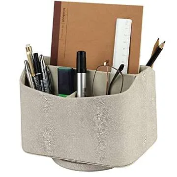 HofferRuffer Spinning Remote Control Holder, Remote Caddy, Spinning Remote Control Organizer, PU Leather (Light Grey Shagreen)