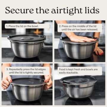 WHYSKO® Stainless Steel Mixing Bowls With Lids Plus Stainless Steel Whisk, Potato Masher and Grater Lids, 5 Nesting Mixing Bowls And Kitchen Tools for Meal Prep, Cooking, Baking, Serving, Food Storage