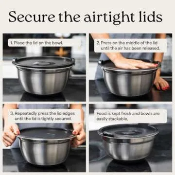 WHYSKO® Stainless Steel Mixing Bowls With Lids Plus Stainless Steel Whisk, Potato Masher and Grater Lids, 5 Nesting Mixing Bowls And Kitchen Tools for Meal Prep, Cooking, Baking, Serving, Food Storage