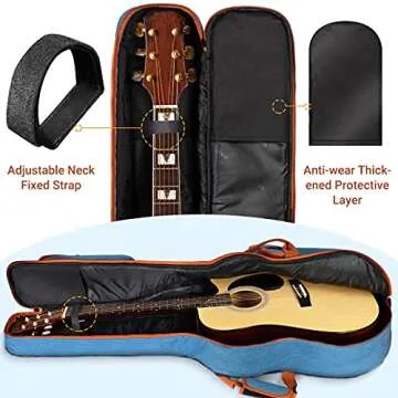 CAHAYA Acoustic Guitar Gig Bag 0.35inch Padded Guitar Bag Soft Denim Guitar Case with Three Large St...