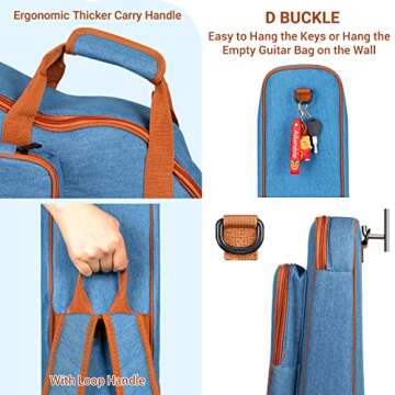 CAHAYA Acoustic Guitar Gig Bag 0.35inch Padded Guitar Bag Soft Denim Guitar Case with Three Large Storage Pockets Guitar Case Cover for 40 41 42 Inch Guitars