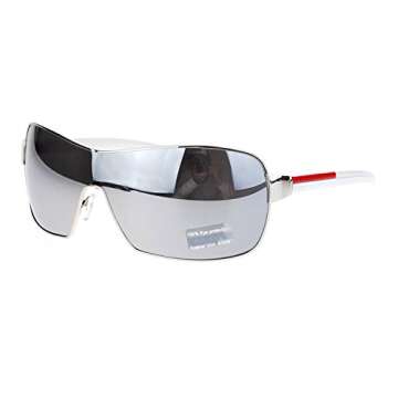 Mens Italian Designer Fashion Wrap Shield Sport Pilot Sunglasses Silver White - Silver Mirror