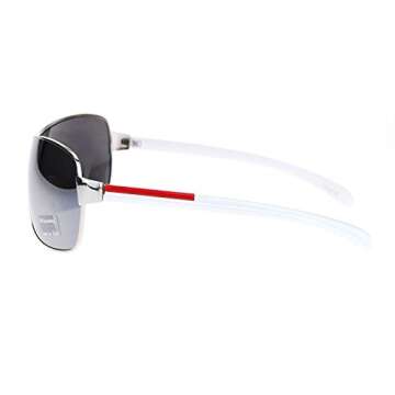 Mens Italian Designer Fashion Wrap Shield Sport Pilot Sunglasses Silver White - Silver Mirror
