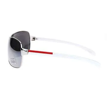 Mens Italian Designer Fashion Wrap Shield Sport Pilot Sunglasses Silver White - Silver Mirror
