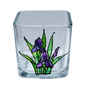 Exquisite Purple Iris Stained Glass Candle Holder for Home Decor