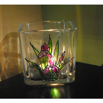 Handmade Purple Iris Stained Glass Candle Holder