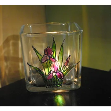 Handmade Purple Iris Stained Glass Candle Holder