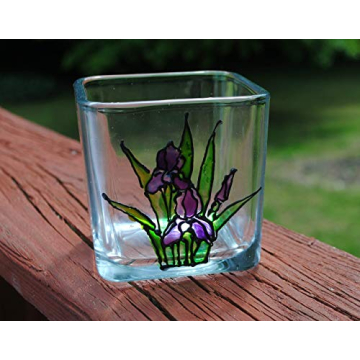 Handmade Purple Iris Stained Glass Candle Holder