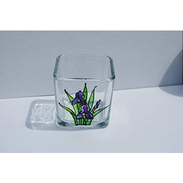 Handmade Purple Iris Stained Glass Candle Holder