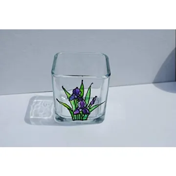 Handmade Purple Iris Stained Glass Candle Holder