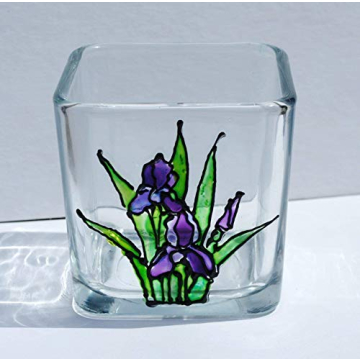 Handmade Purple Iris Stained Glass Candle Holder