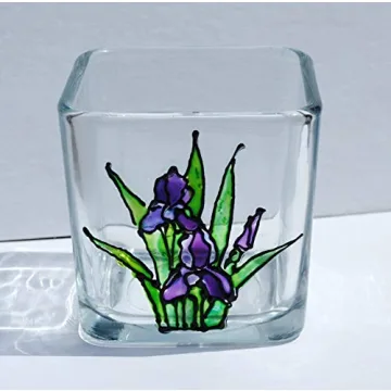 Handmade Purple Iris Stained Glass Candle Holder
