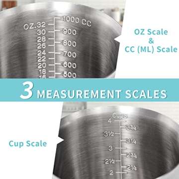 Measuring Cup, [Upgraded, 3 Measurement Scales, Including Cup Scale, ML Scale, Ounce Scale], Newness Stainless Steel Measuring Cup with Marking with Handle, 32 Ounces (1.0 Liter, 4 Cup)