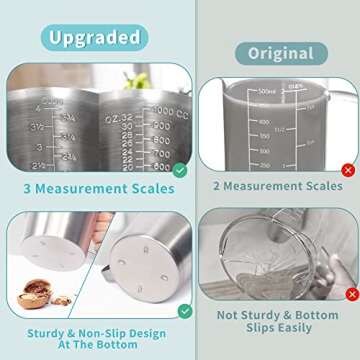 Measuring Cup, [Upgraded, 3 Measurement Scales, Including Cup Scale, ML Scale, Ounce Scale], Newness Stainless Steel Measuring Cup with Marking with Handle, 32 Ounces (1.0 Liter, 4 Cup)