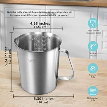 Measuring Cup, [Upgraded, 3 Measurement Scales, Including Cup Scale, ML Scale, Ounce Scale], Newness Stainless Steel Measuring Cup with Marking with Handle, 32 Ounces (1.0 Liter, 4 Cup)