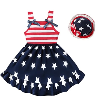 LYQTloml Toddler Kids Baby Girls 4th of July Independence Outfit American Flag Dress Stars Striped S...