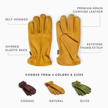 Barebones Classic Work and Safety Glove - Small/Medium Leather Gardening Gloves For Men and Women (Cognac)