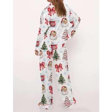 Meiweileya Women Cute Christmas Pajamas Sets Bow Santa Print Long Sleeve Shirt Pants 2 Piece Pj Set ...