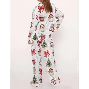Meiweileya Women Cute Christmas Pajamas Sets Bow Santa Print Long Sleeve Shirt Pants 2 Piece Pj Set ...