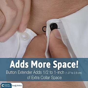 6-Pack Comfy Deluxe Collar Extenders for Men and Women - Magic Extension for Shirts of All Kinds, Soft & Elastic Design - Premium Elastic Dress Shirt Neck Extenders (White & Black Buttons)