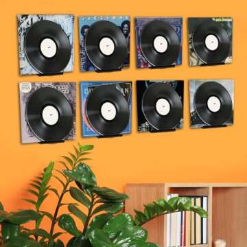 Wesiti 8 Pack 3.94 inch Small Vinyl Record Wall Shelf Mount Acrylic Vinyl Holder Display Record Wall Storage Tiny Floating Shelf Album Cd Rack Cd Stand for Daily LP Listening Book Storage (Black)