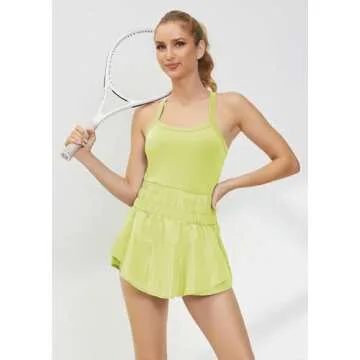 MISSACTIVER Women Tennis Dress Workout Dress with Built in Shorts Sleeveless Crisscross Backless Summer Athletic Mini Dress(Small, Lemon)