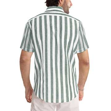 JMIERR Men's Summer Casual Stylish Short Sleeve Button-Down Shirts Cotton Linen Striped Business Dre...