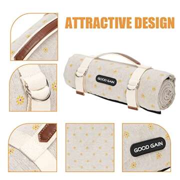 Picnic Outdoor Blankets Waterproof Large - Beach Mat Sand Free Foldable with Carry Strap | Portable Camping Blanket | Park Blanket for Grass Park, Hiking, Travel, Concerts, Indoor (Yellow Flower)