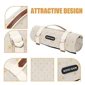 Picnic Outdoor Blankets Waterproof Large - Beach Mat Sand Free Foldable with Carry Strap | Portable Camping Blanket | Park Blanket for Grass Park, Hiking, Travel, Concerts, Indoor (Yellow Flower)